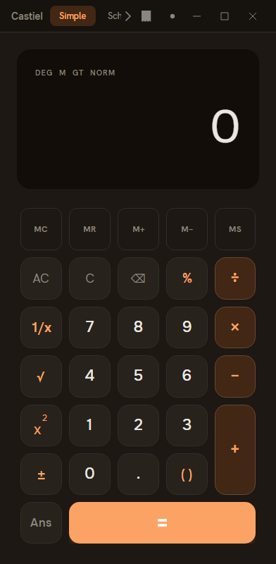 The main calculator in the dark theme