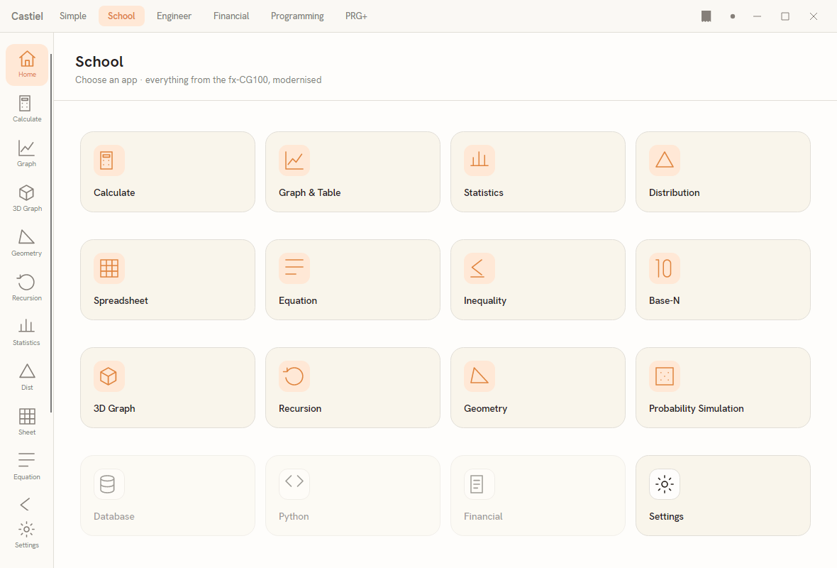 The School mode home launcher, a grid of app tiles beside the left apps rail