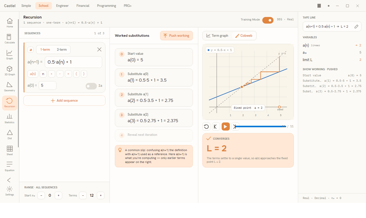 Training Mode, showing the sequence derived one substitution at a time