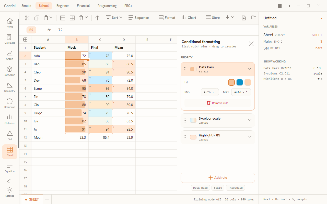 The conditional-formatting rules panel