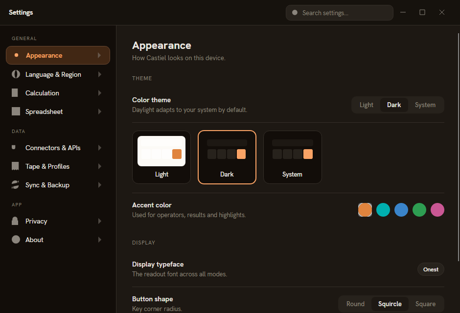 The same pane in the dark theme