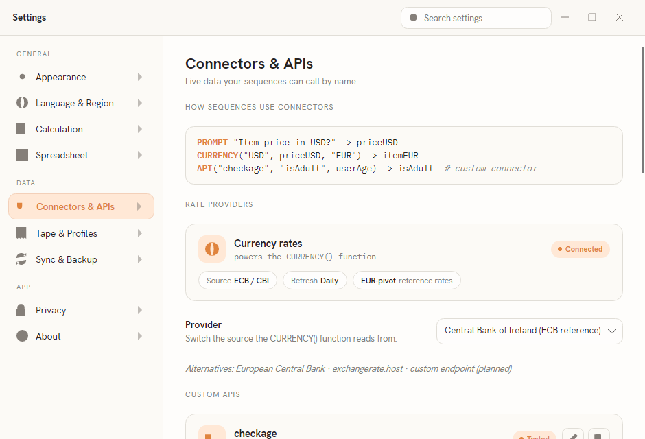 The Connectors & APIs pane