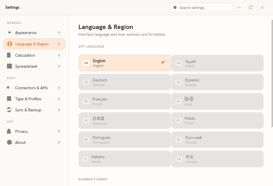 The Language & Region pane